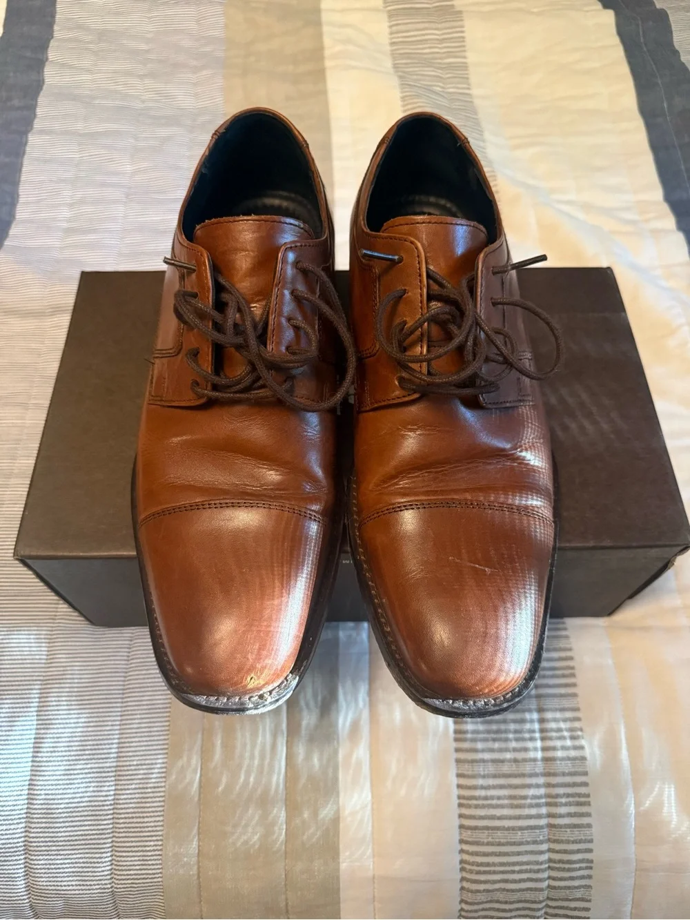 Johnston & Murphy Calfskin Brown Leather Derby Dress Shoes
